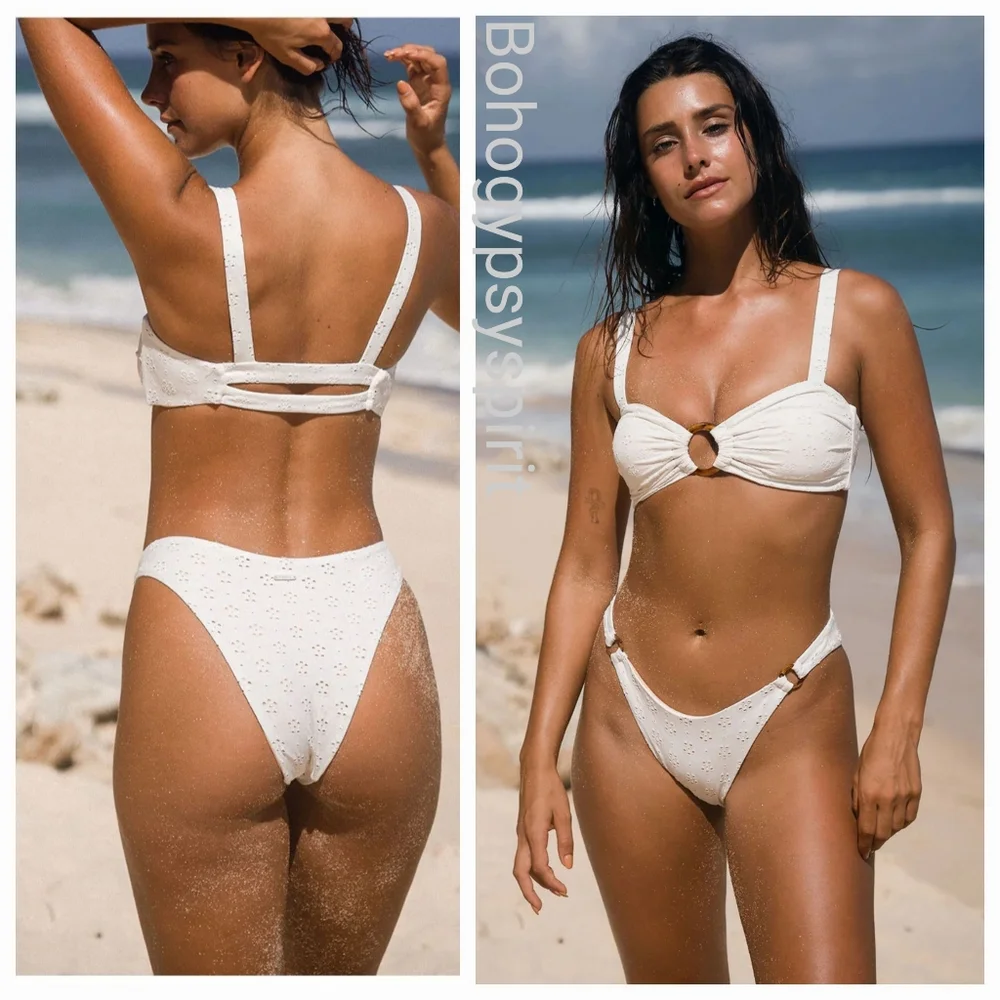 $78 Berlook Ruched Floral Cutout Bikini top & O-Ring High Cut Bikini…